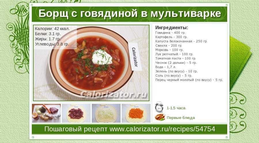 Борщ: калорийность в зависимости от составляющих :: syl.ru